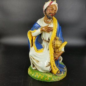 Vint Fontanini Wise Man Balthazar King Paper Mache Large 9" Nativity Scene Italy